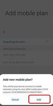 Tap “Add” for new mobile plan