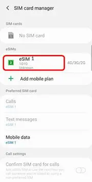 After activation, you will see the new eSIM loaded and used