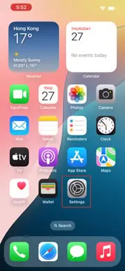 1. Select “Settings” for internet connection through cellular or Wi-Fi